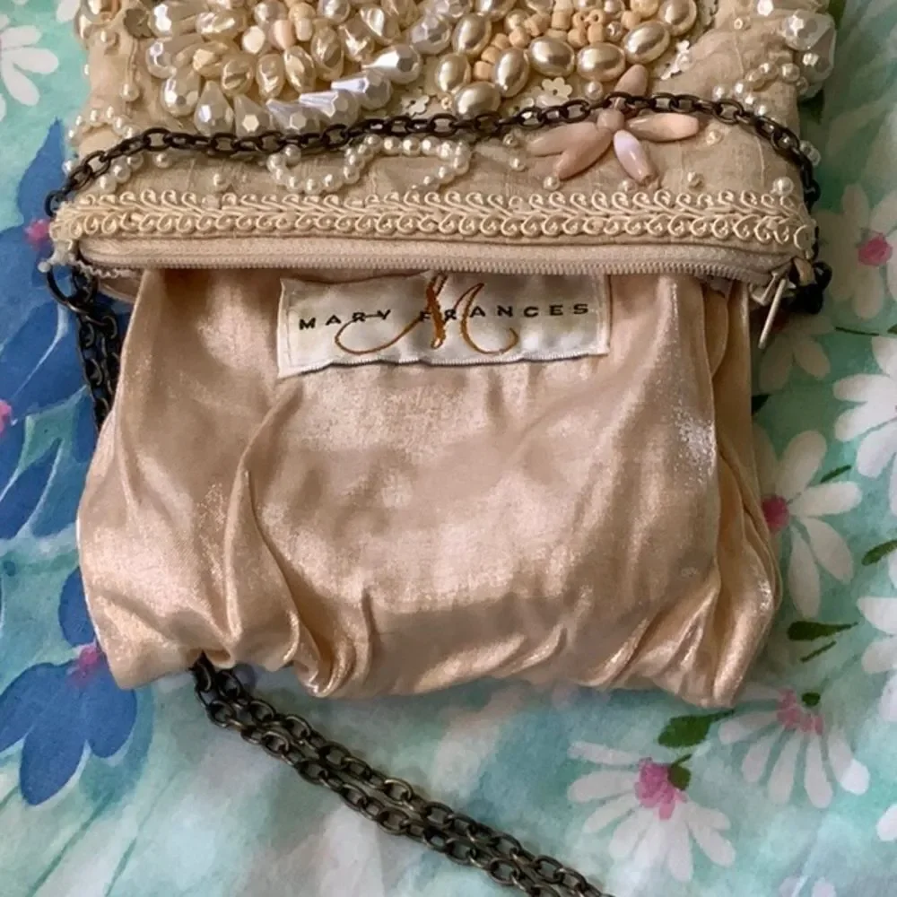 Mary Frances Small Pearl (Faux) Beaded Bag - Small Cream Chain Strap - Picture 11 of 15